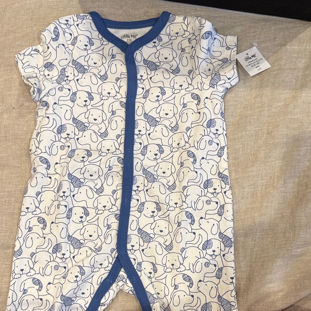 Little Me White and Blue Puppy Pattern Bodysuit